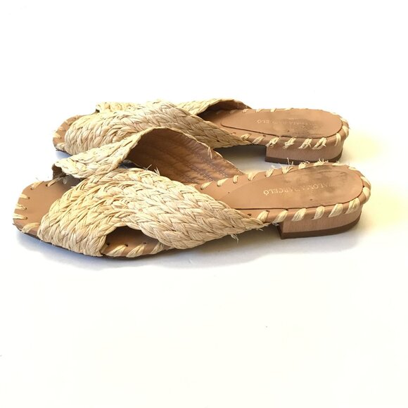 Paloma Barcelo Raffia Sandals Slide Womens 39 9 Natural Open Toe Slip On Leather - Picture 7 of 10
